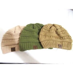 X3 C.C. California Women's Light Tan, Olive & Dark Tan Knit Winter Beanie Hats
